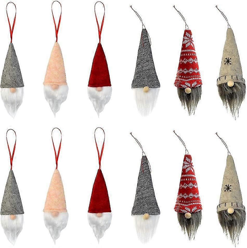 クリスマスツリーハンギングノームオーナメントセット12、スウェーデンハンドメイドぬいぐるみノームサンタエルフハンギングホームデコレーションホリデー装飾