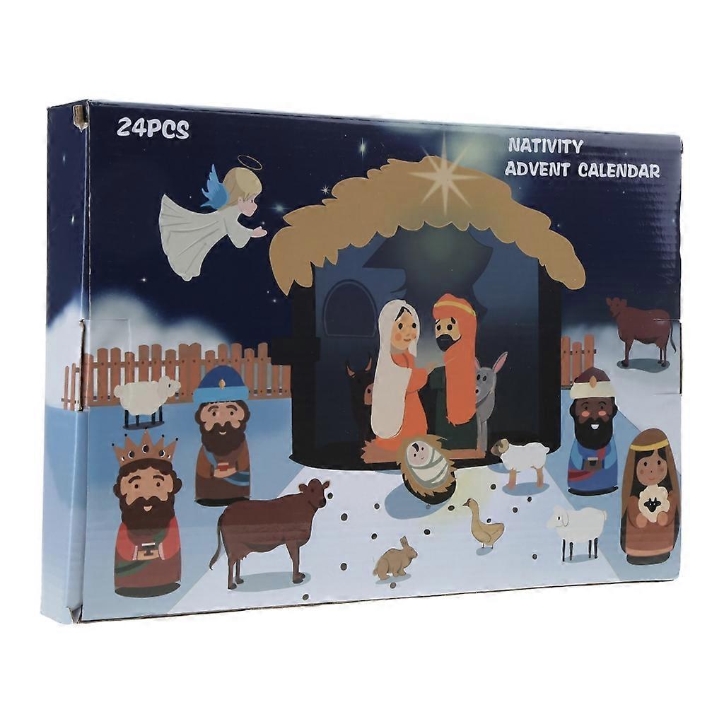 Set calendar de Advent pentru scena Nașterii Domnului, 24 de zile de Crăciun Scena Nașterii Domnului, Numărătoare inversă pentru calendarul religios creștin de Advent