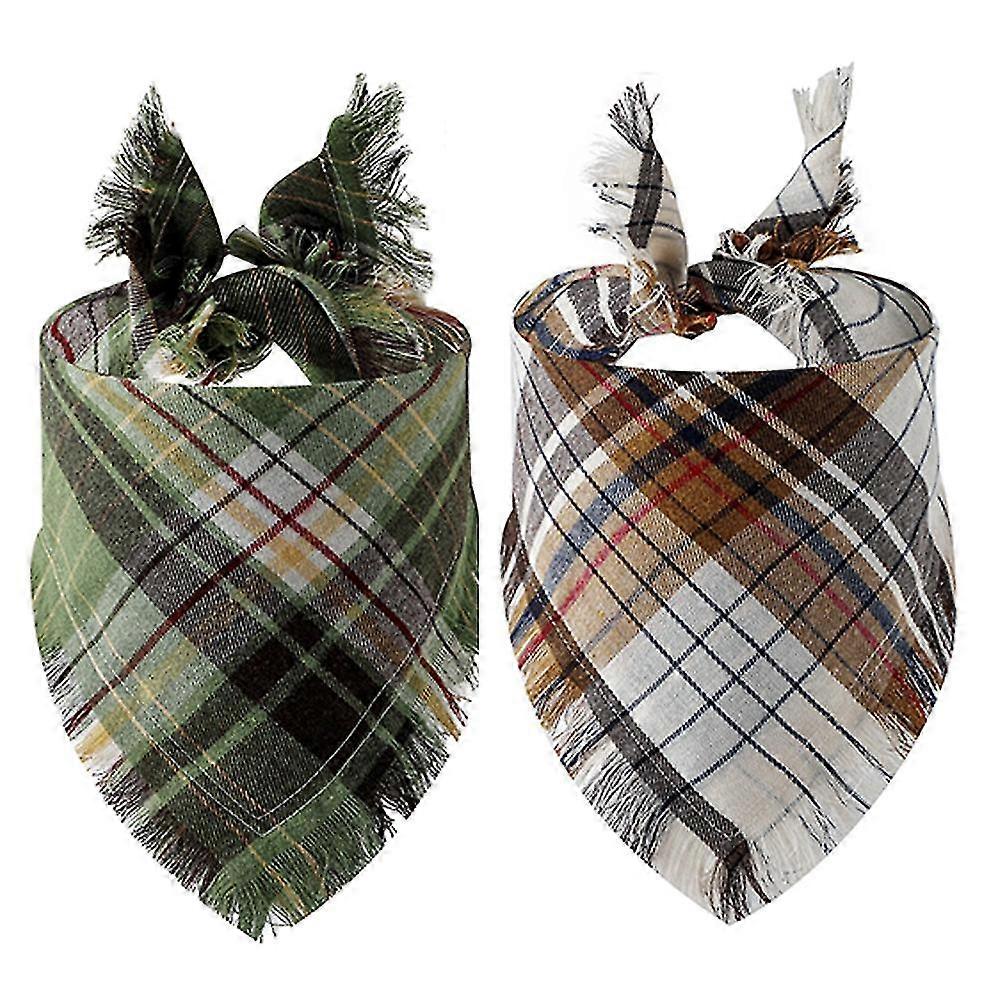 Plaid Dog Bandanas, 2 Pcs Reversible Triangle Dog Scarf With Tassels Edges
