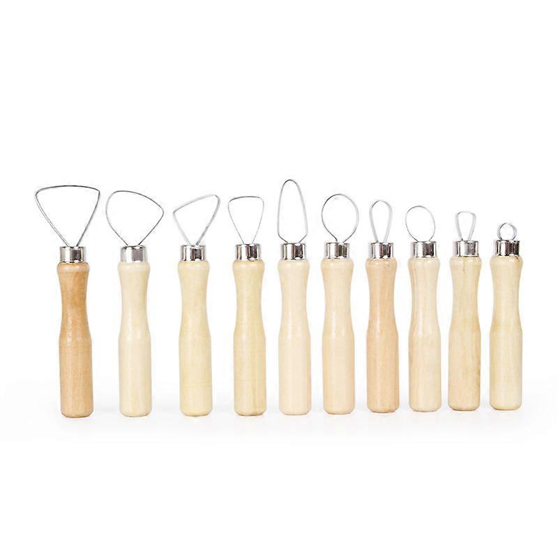 Dww-Clay Sculpting Tools, 10-Piece Ceramic Pottery Clay Cutter Set with Large Loop Tool, Wooden Handle, and Stainless Steel Wire Cutter.