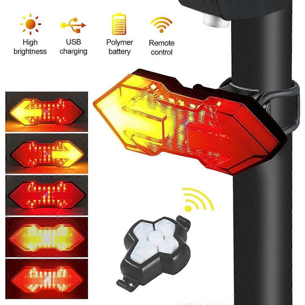 USB Rechargeable Bicycle Taillight Wireless Remote Control Turn Signal LED Bike Rear Light Night Riding Safety Warning Lamp