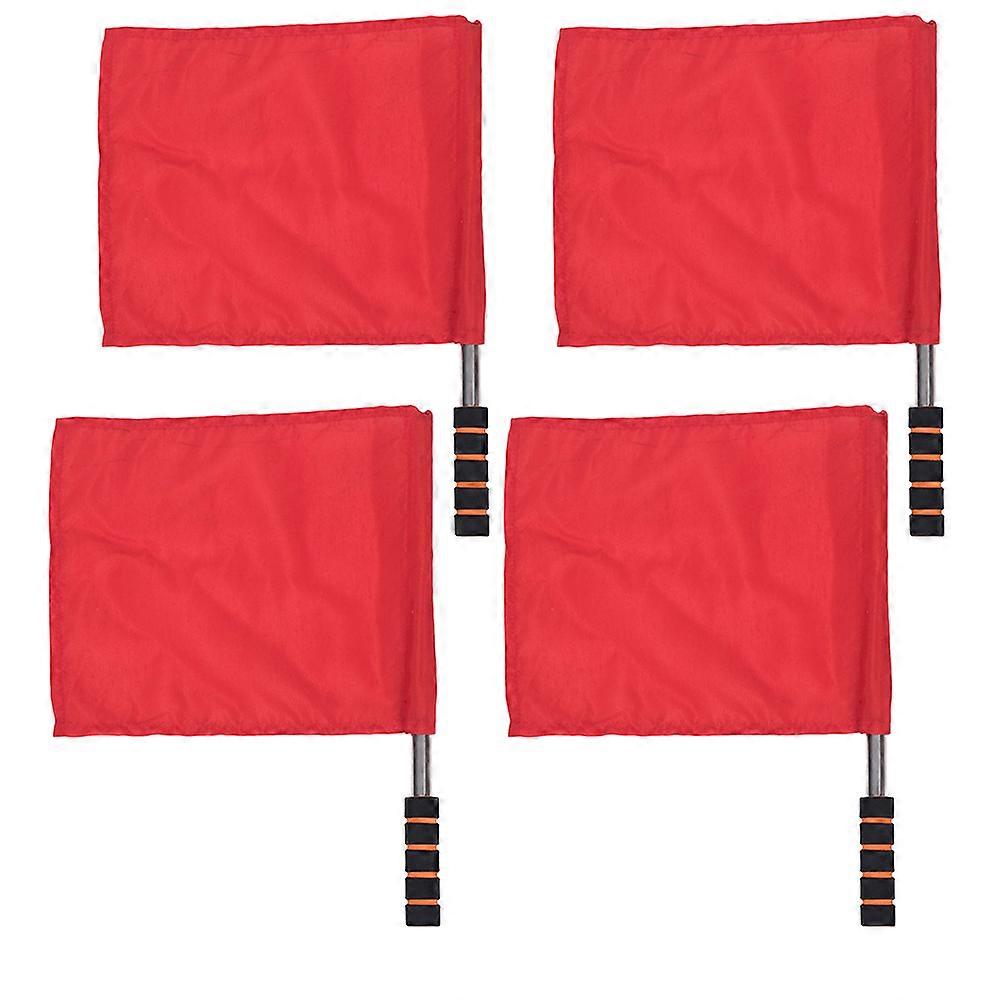 4pcs Track and Field Events Referee Flag Match Stainless Steel Pole Command Flag Hand Signal Flags (Red)