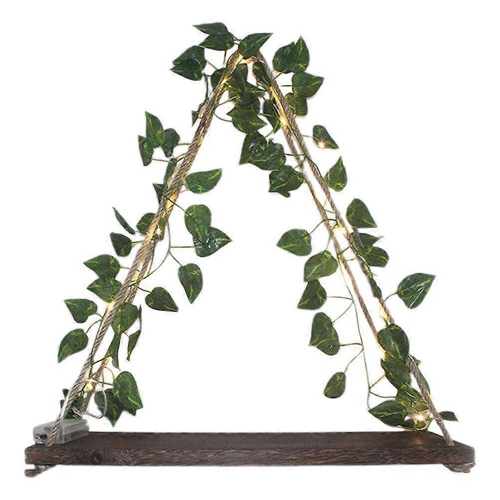 Hanging Wood Shelf Floating Shelf With Simulation Plant Garland Led Light Plant Wall Hanging Shelf