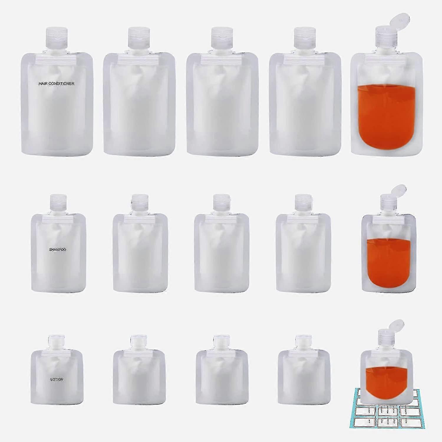 15 Pcs Travel Size Refillable Empty Squeeze Pouch Refillable Travel Pouches Portable Travel Fluid (30ml/50ml/100ml)