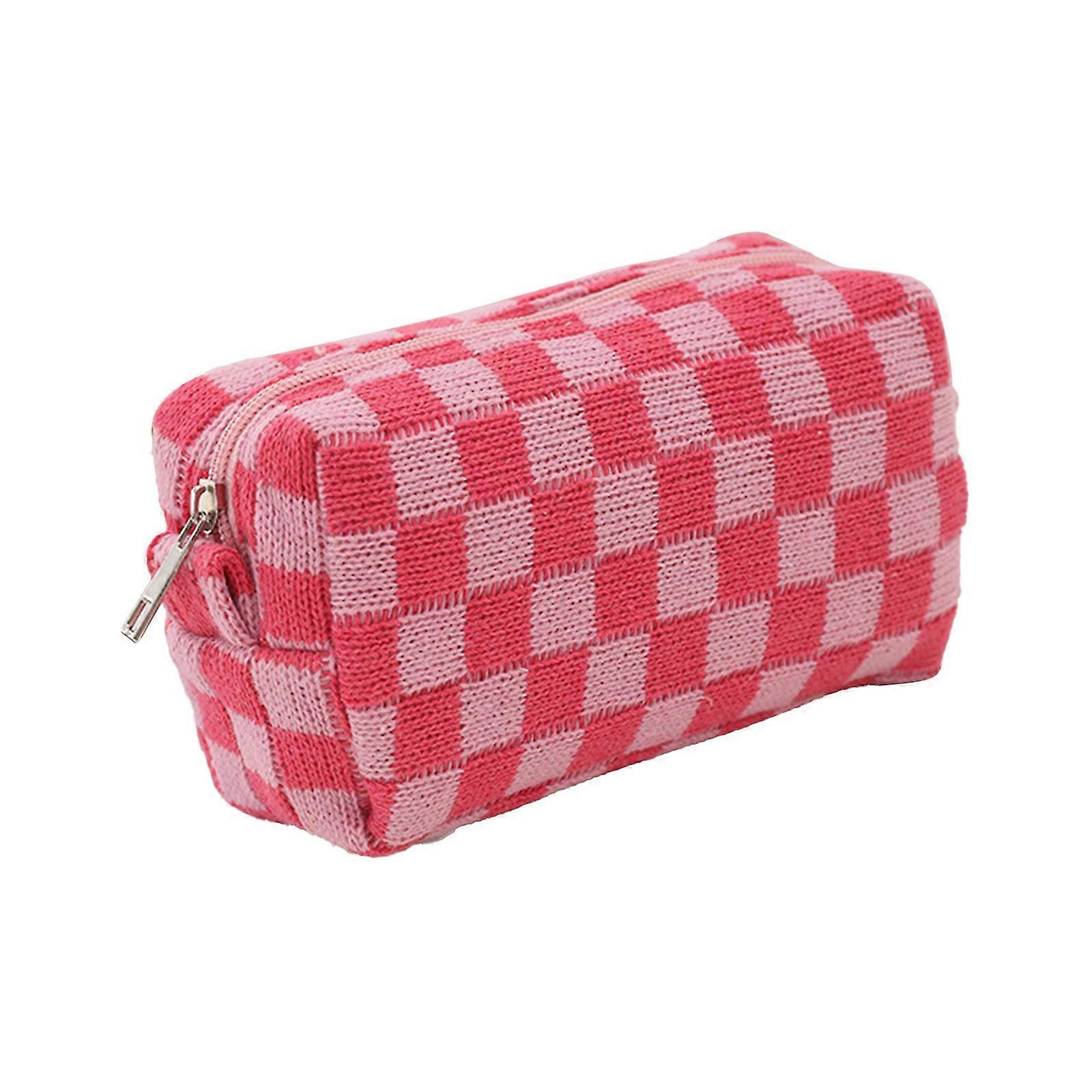 チェッカーニットコスメティックバッグクラッシュウールチェッカー大容量収納バッグペンシルポーチ
