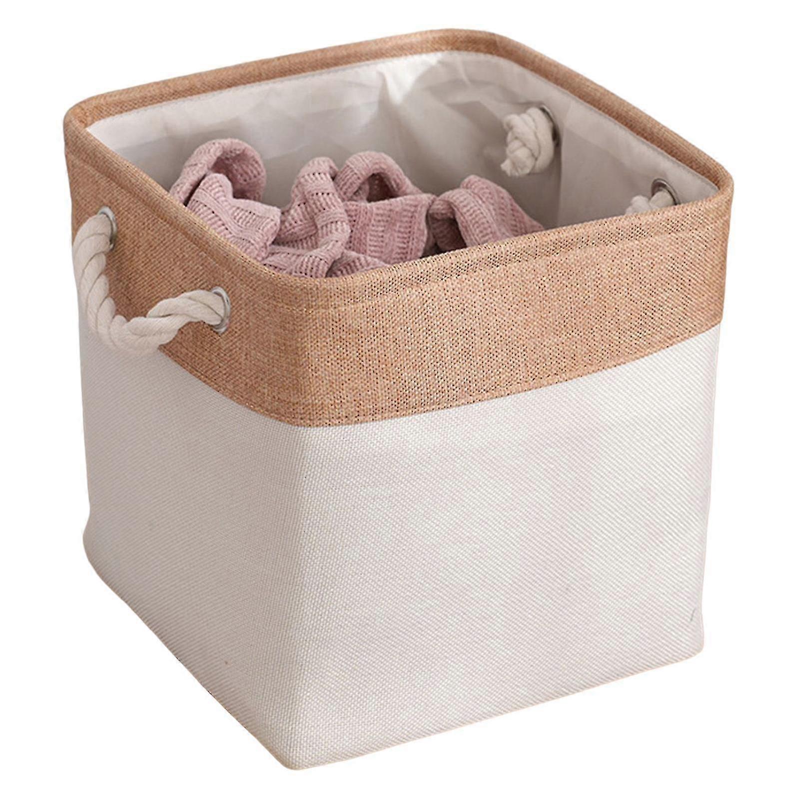 Collapsible Storage Organizer Laundry Basket With Handles For Toys Clothes Organizer Block Color Khaki