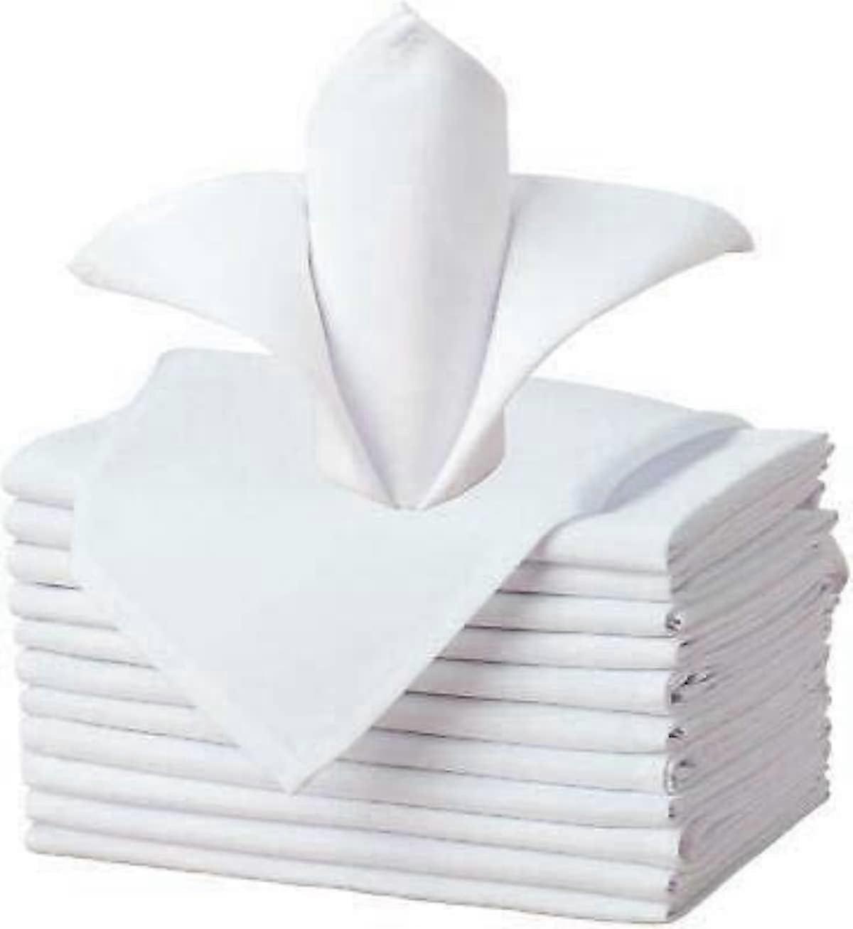 12 x Białe bawełniane serwetki Pościel Kolacja 100% bawełna egipska Hotel Wedding 250 TC (41 x 41 cm)