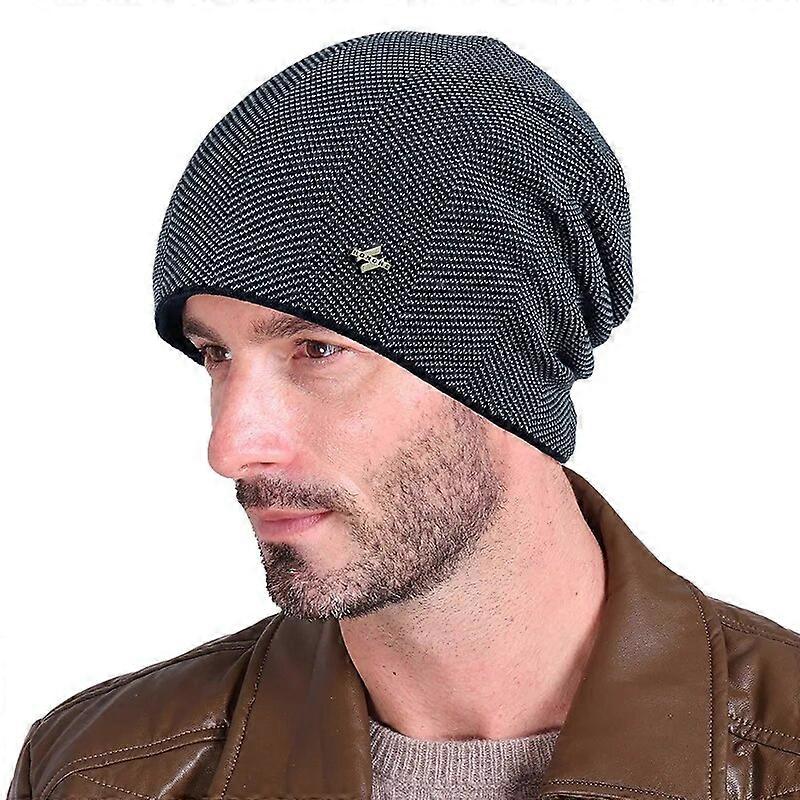Fleece Lined Beanie Hat Mens Winter Solid Color Warm Knit Ski Skull Cap