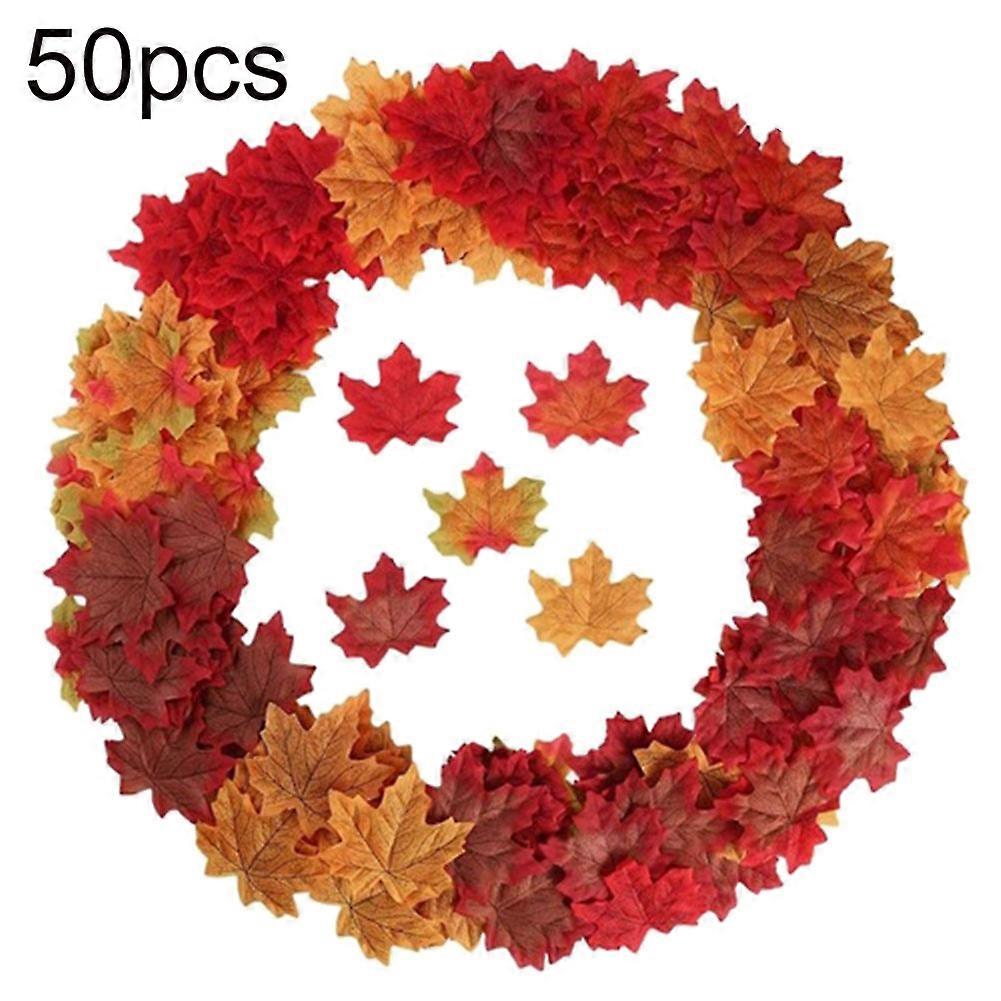 MengXi 50Pcs 8cm Simulation Artificial Maple Leaf for Home Weeding Thanksgiving Decor