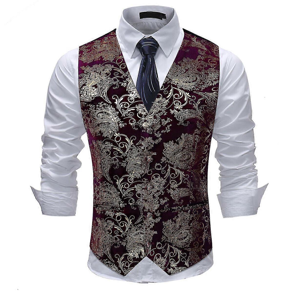 رجل الخامس الرقبة المطبوعة الأعمال عارضة الذهب الفضة بدلة سترة - XC