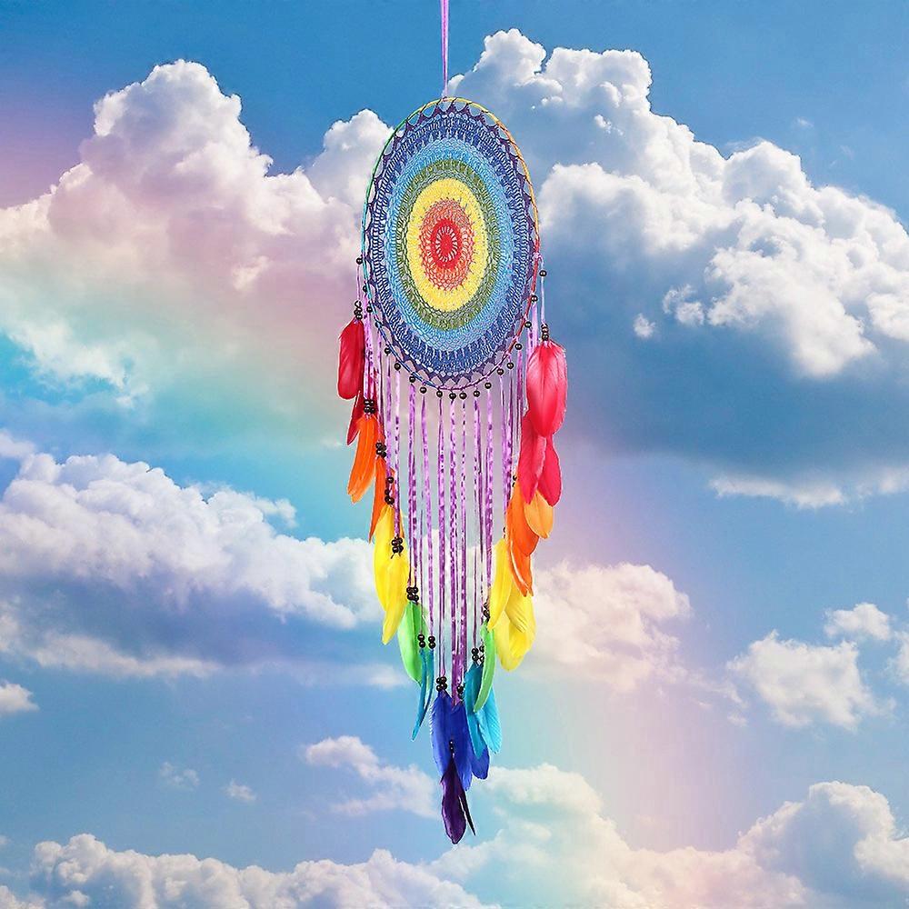 Colorful Crocheted Dreamcatcher with Large Floating Net