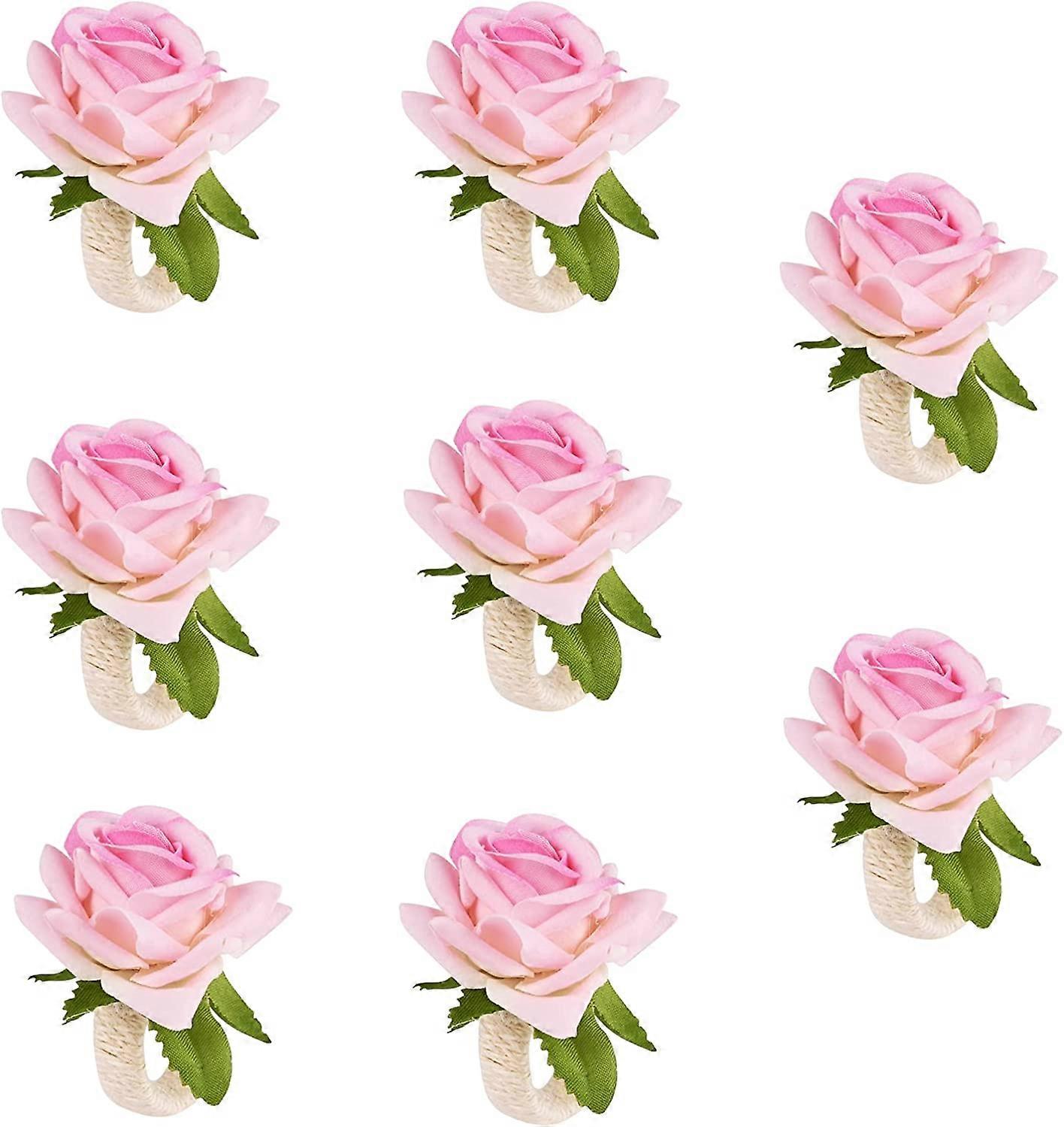8 Pack Napkin Rings Faux Rose Table Decorations