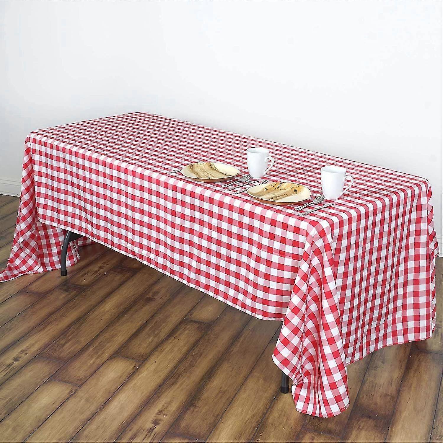 New,suitable Party Supplies  Red  And White Checkered Buffalo Plaid Gingham Fabric Rectangle Tablecloth For Summer
