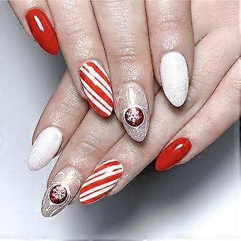 Unhas Postiças de Amêndoa de Natal com Glitter Prateado Doce & Encantador Unhas Postiças Reutilizáveis para Mulheres e Meninas Salão de Unhas