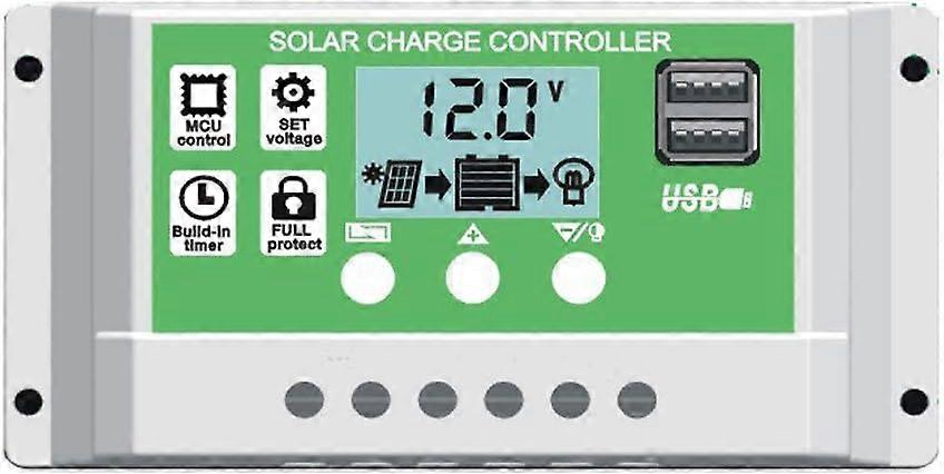 10A Solar Panel Charge Controller Regulator for 12V/24V Lead Acid/Lithium Battery Intelligent Charge Controller with LCD Display and Dual USB Port,On/