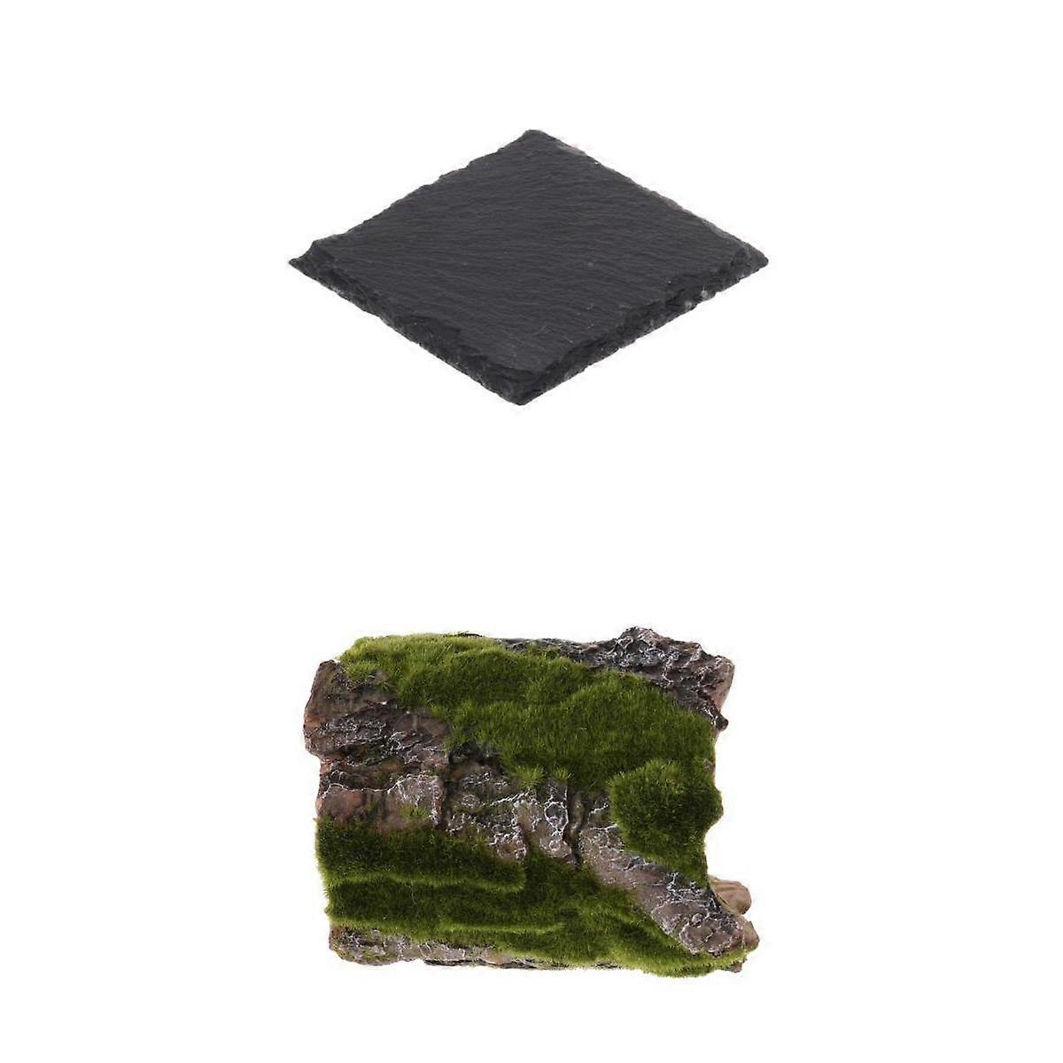 Reptile Turtle  Rock Food Dish Bowl Tray with Reptile Basking Hiding Cave