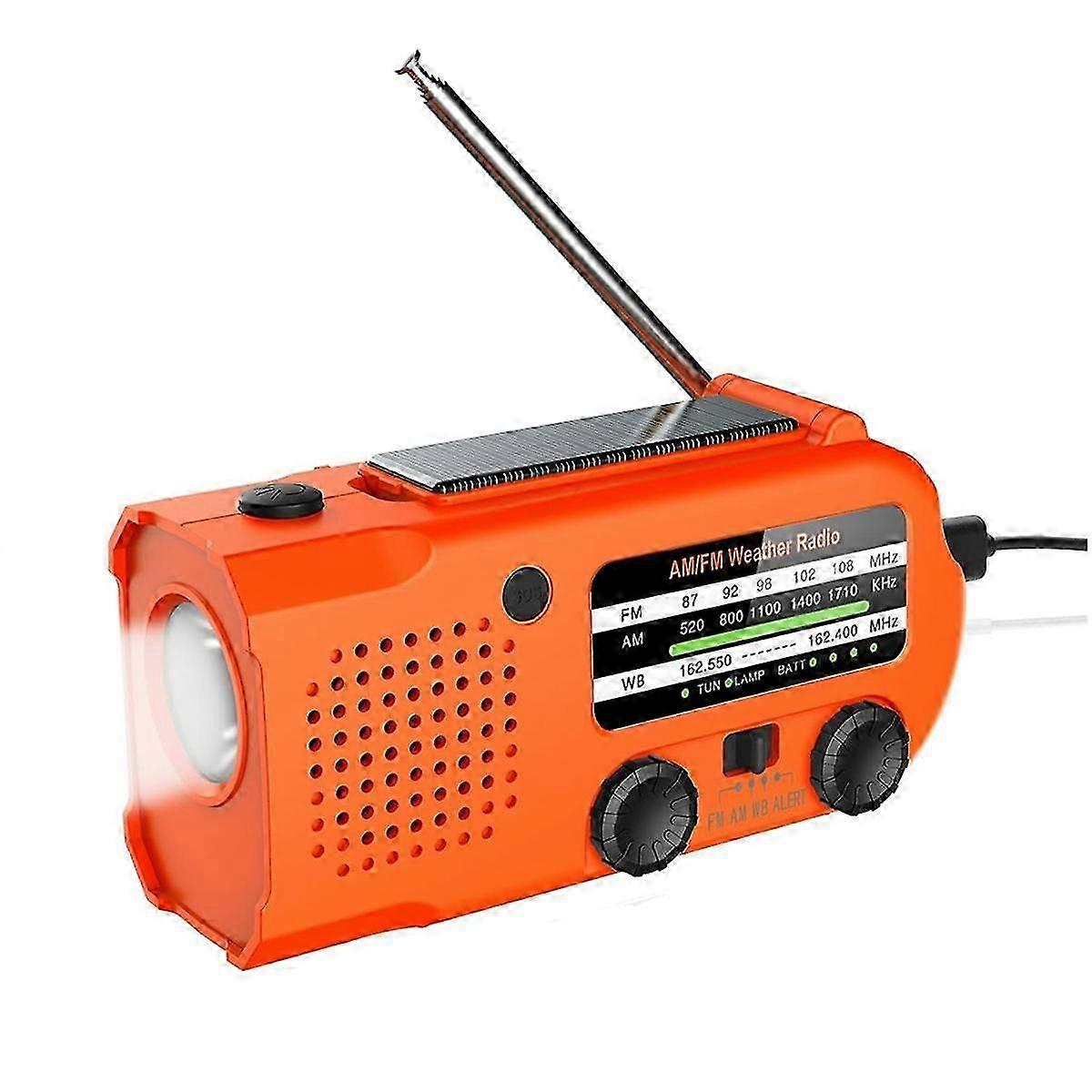 راديو كرنك يدوي يعمل بالطاقة الشمسية ، راديو الطقس / صباحا / FM ، بطارية تعمل بالطاقة 5000 مللي أمبير في الساعة ، مصباح إنذار SOS للتخييم S