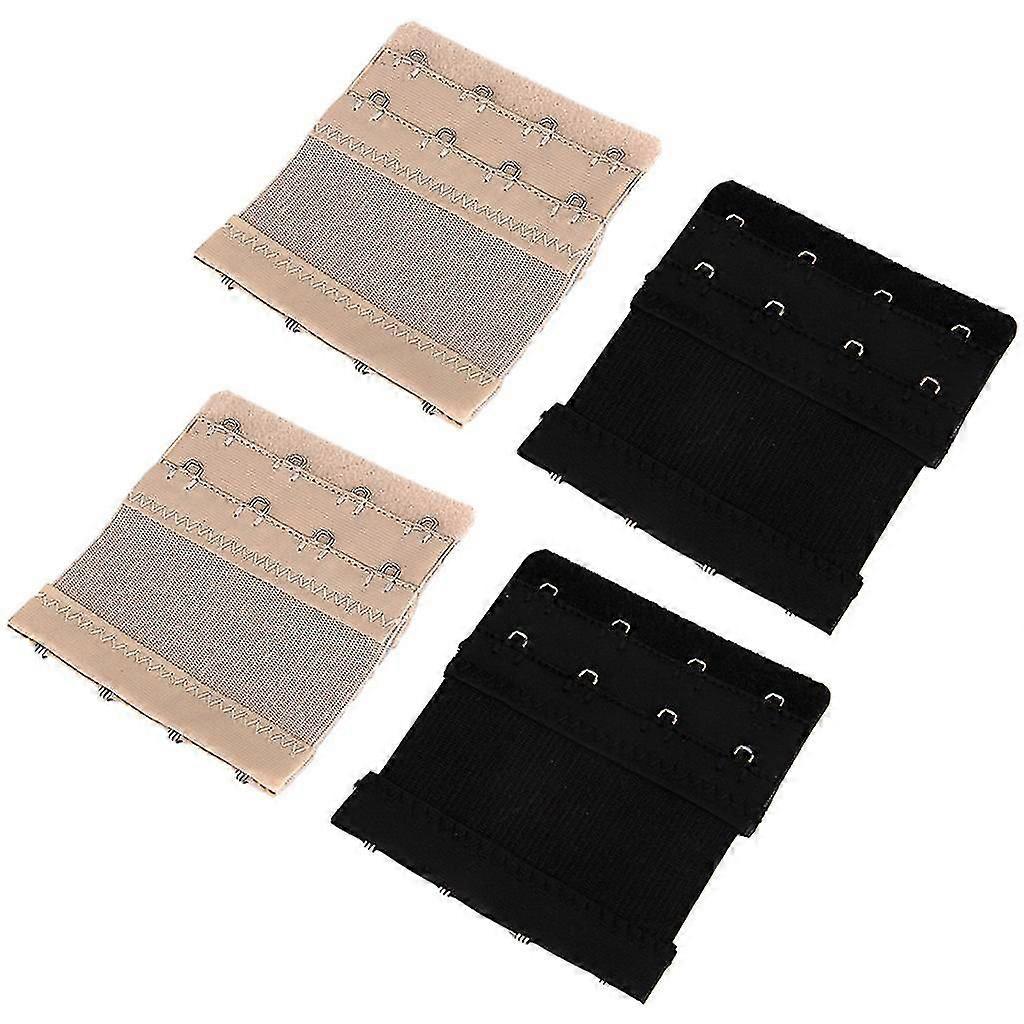 4 Pieces Elastic 4 Hook Bra Extension Extender Strap Set Black And Nude