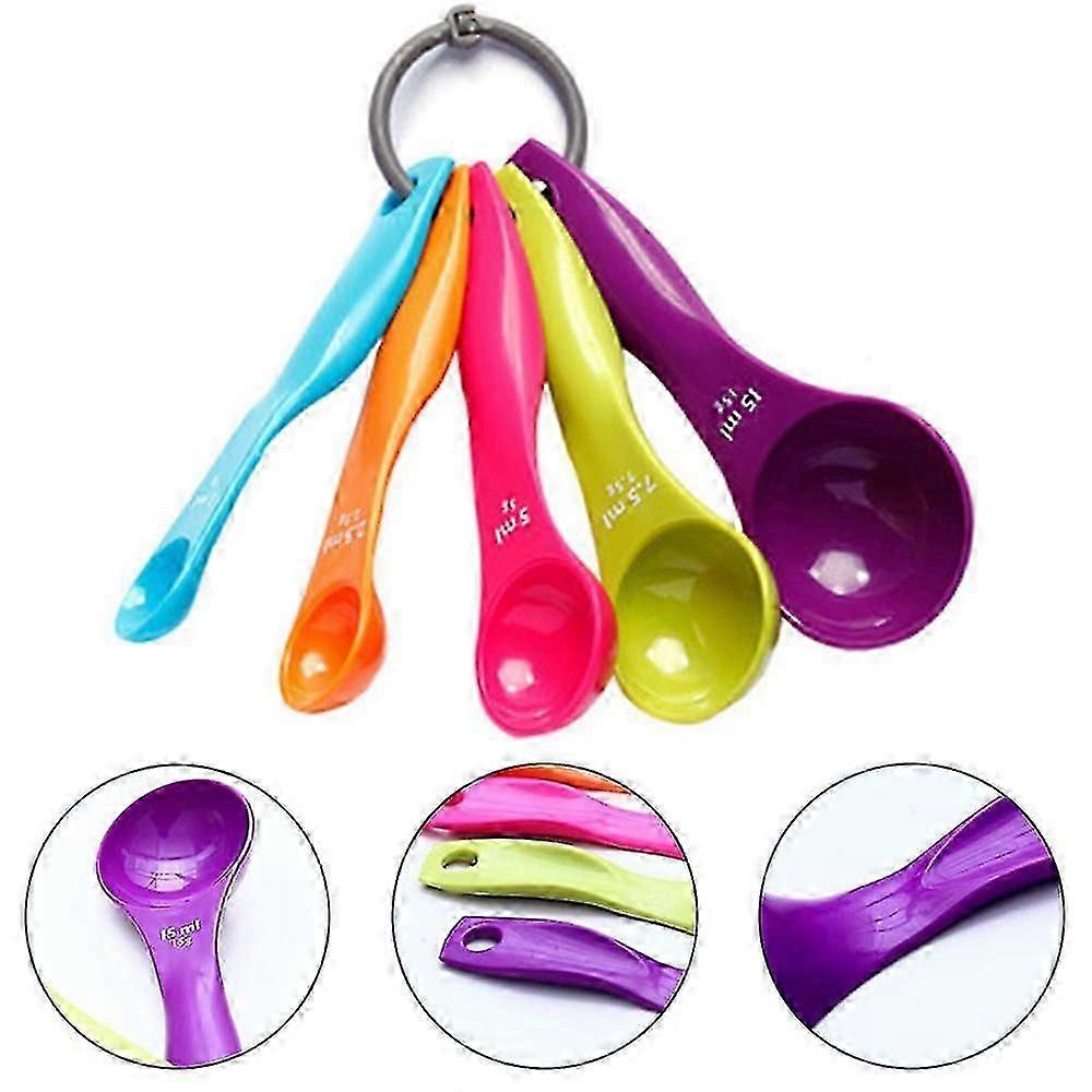 5-piece Plastic Color Measuring Spoon With Scale, Measuring Spoon Set