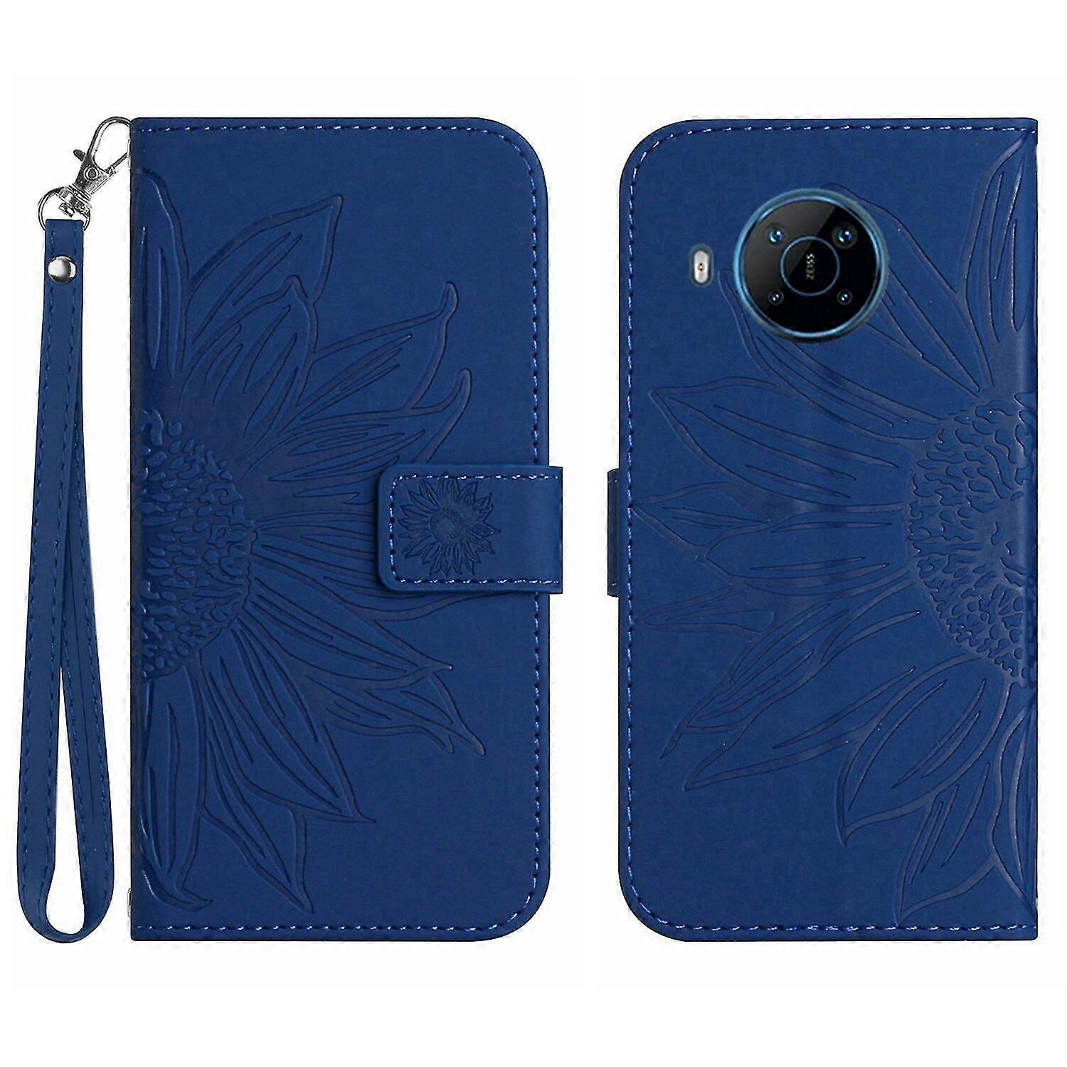 FLOODKING Compatible With Nokia X100 Embossed Sunflower Magnetic Card Holder Wallet Phone Case with Short Strap