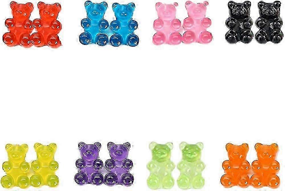 8 Çift Set Renkli Reçine Şeker Sakızlı Ayı Dangle Küpe Hediye Kadınlar Kızlar için