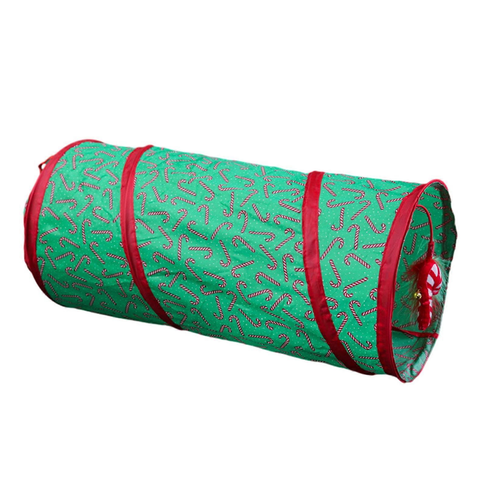 Collapsible Cat Tunnel Toy with Canes Playtube Crinkle Christmas Tree Tunnel for Indoor Kitten Rabbit 20inch