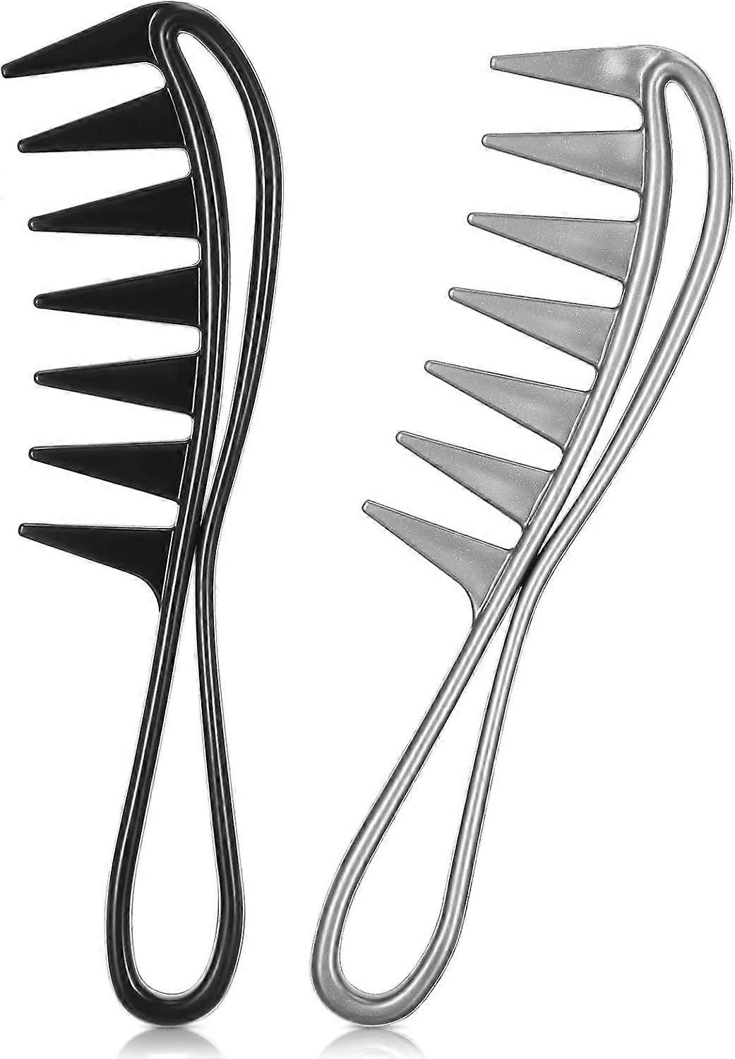 2 Pieces Shark Comb Wide Tooth Comb Curly Hair Comb Anti  Static Hairdressing Comb Salon Afro Comb with Handle Barber Styling Tool (Black, Grey)