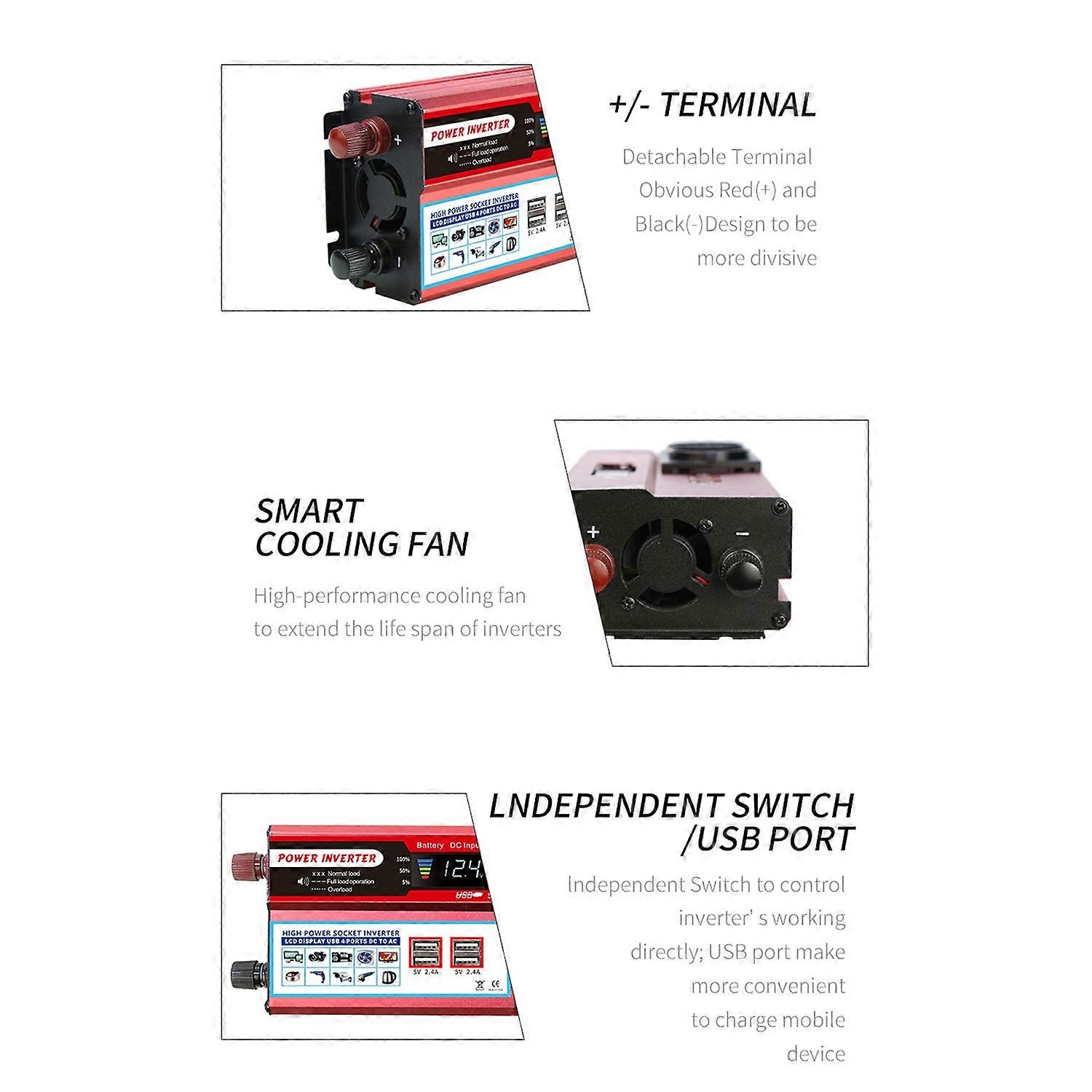 Solar Power Inverter Modified Sine Wave Power Inverter 850-900W(Continuous)/ 1700W-1950W(Peak) DC 12