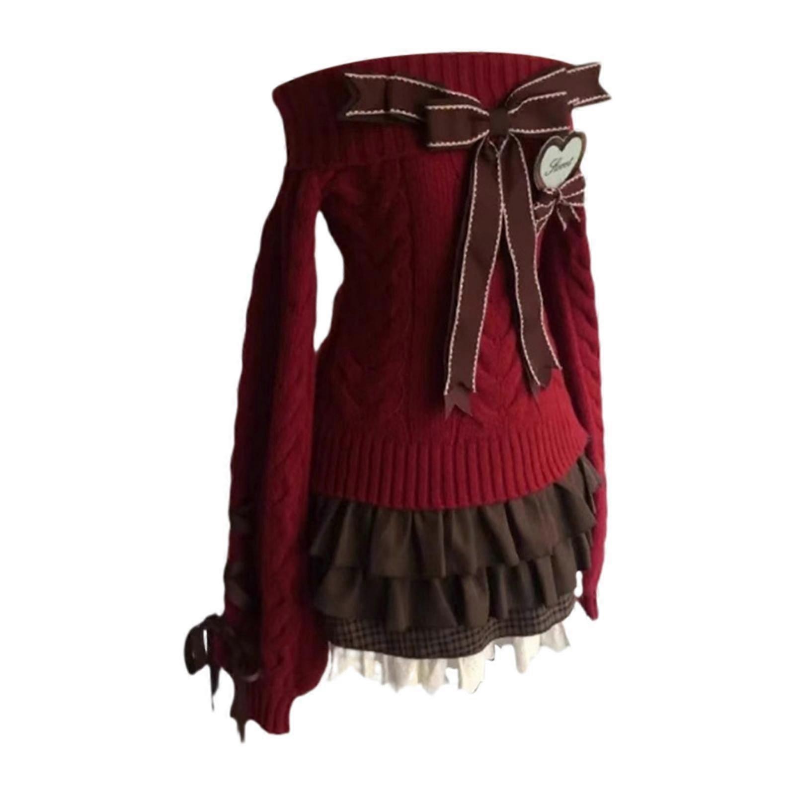 Kapalı omuz örme kazak ve pileli etekler kadınlar için dışarı çıkmak için kıyafetler