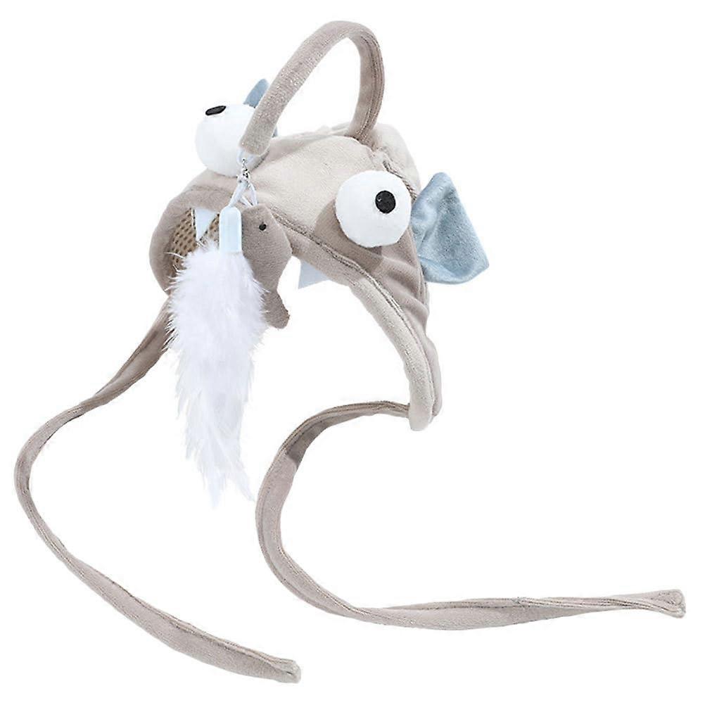 Pet Cat Teaser Hat Set - 2PCS Adjustable Cat Headgear with Feather, Self-Service Fun for Cats, One Size Fits All