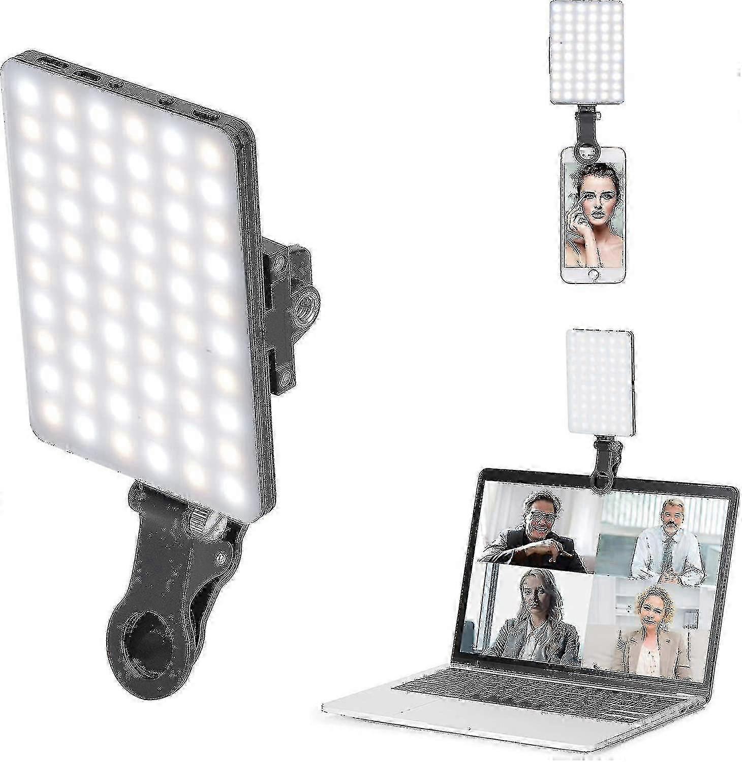 High-Power 60 LED Rechargeable Clip Fill Light with 3 Modes for iPhone, Android & Laptop