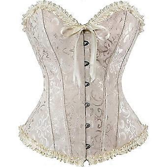 Szivyshi Women's Overbust Sweetheart Lace Up Bones Corset Bustier Top L Beige