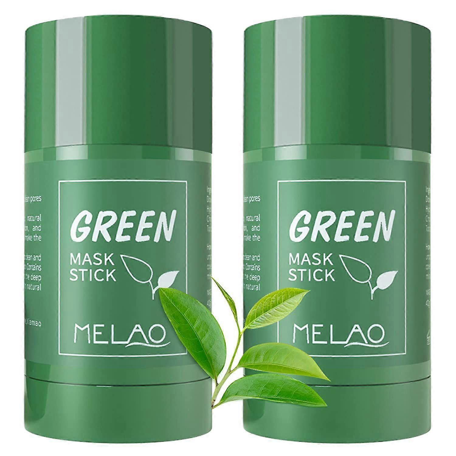 2PCS Green Tea Mask Stick for Face, Blackhead Remover with Green Tea Extract, Deep Pore Cleansing, Green Clay Mask For Face Moisturizing