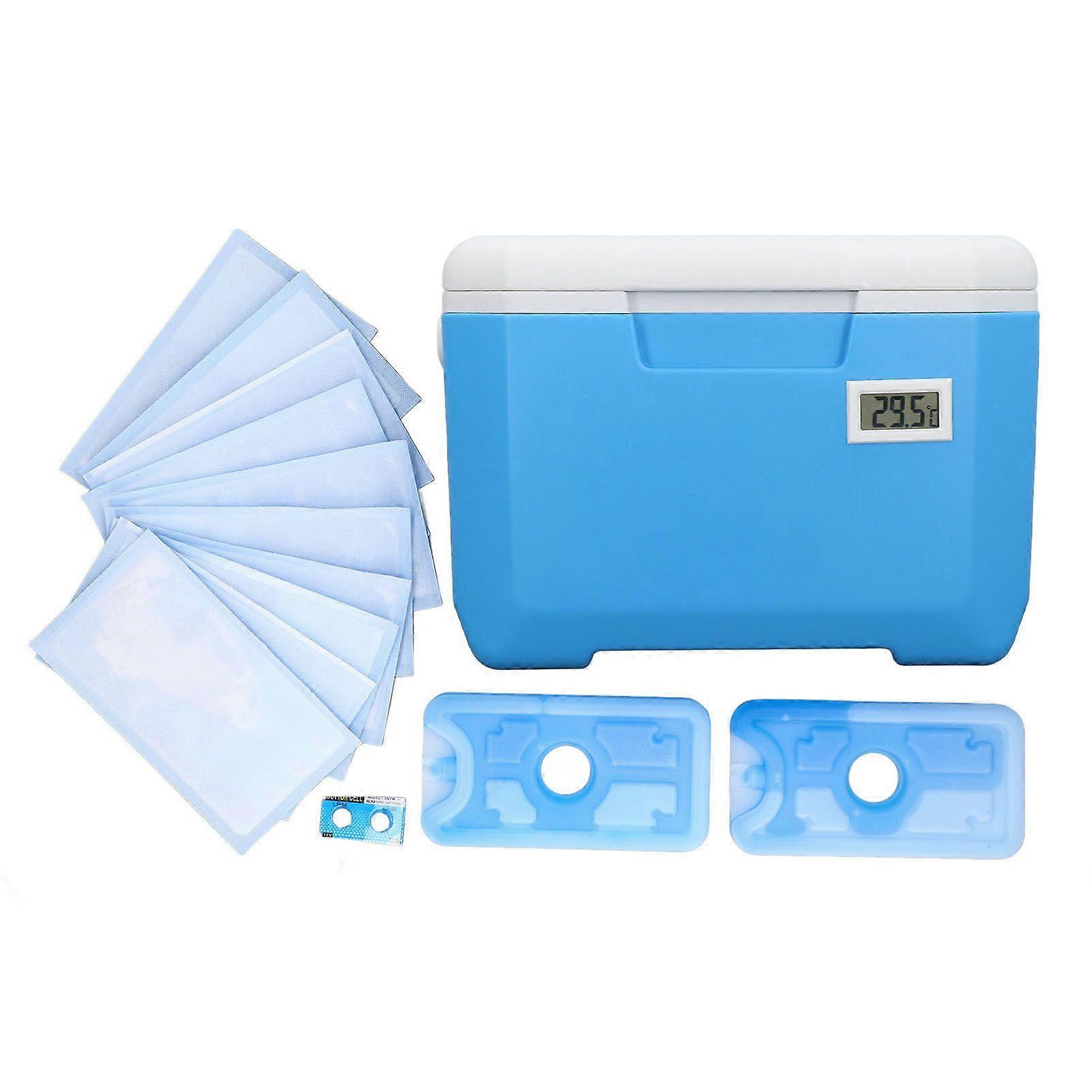 Insulated Portable Cooler Multifunction 6L Capacity Temperature Display Breast Milk Ice Chest with Handle for Outdoor Car Blue
