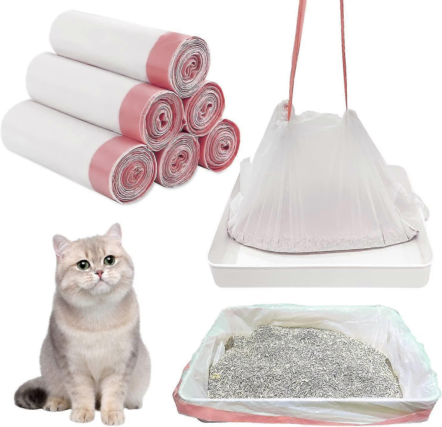 60 adet Kedi Kumu Kutusu Gömlekleri, Büyük Tek Kullanımlık Kedi Kumu Gömlekleri Pet Kedi Kitty Atık Malzemeleri İçin İpli (36 X 18in)