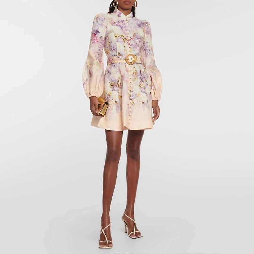 Zim Style Lyrical Floral Buttoned Belted Printed Linen Mini Dress