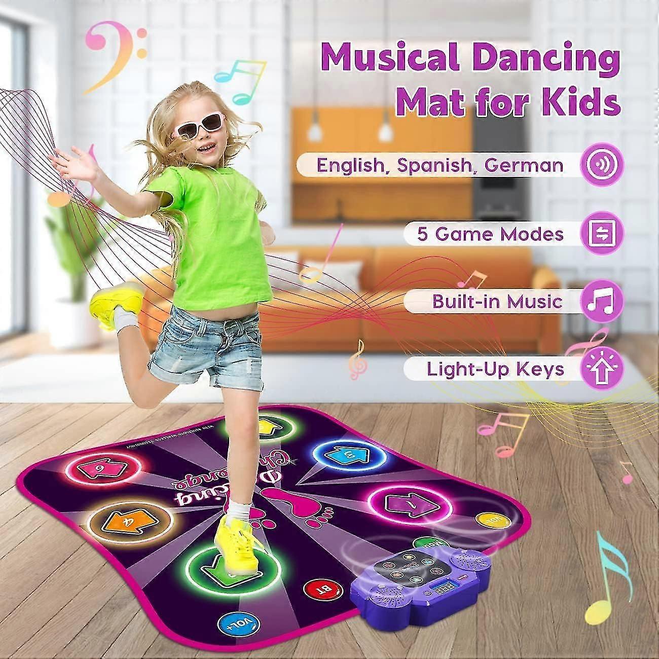 Light Up Dance Mat for GirlsDance Toys for 4 5 6 7 8 9 10 Year Old Girl Gifts - Music Dancing Game Pad with 5 Game Modes & Wireless Bluetooth - Birthd