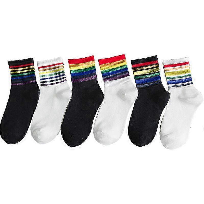 Women's 6 Pairs Rainbow Striped Socks