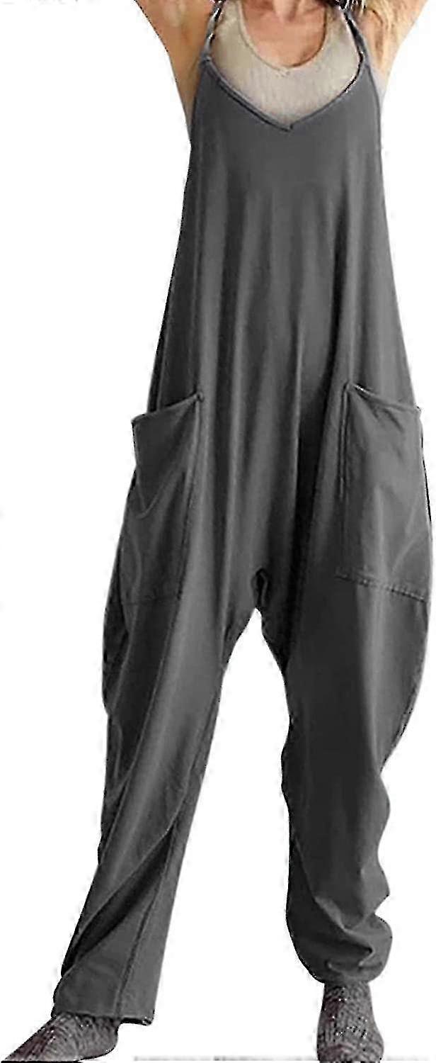Combinaison large décontractée sans manches à col en V pour femmes avec poche et bretelle spaghetti