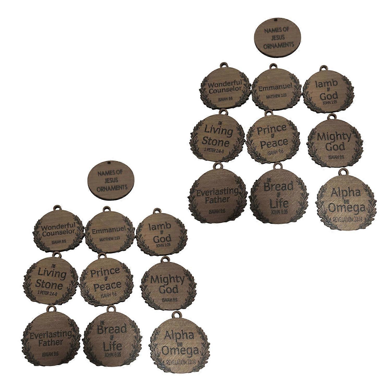 Names of Jesus Decorations Wooden Jesus Themed Hanging Ornaments Rustic Religious Decorations