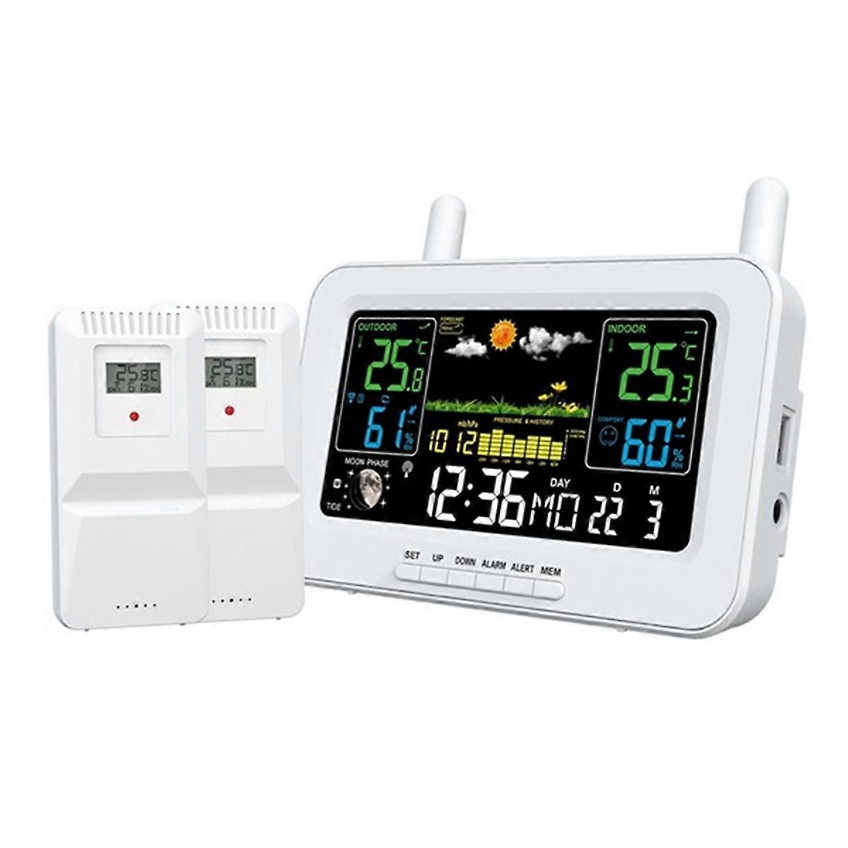 Color Screen Digital Weather Station Radio Clock White (UK)