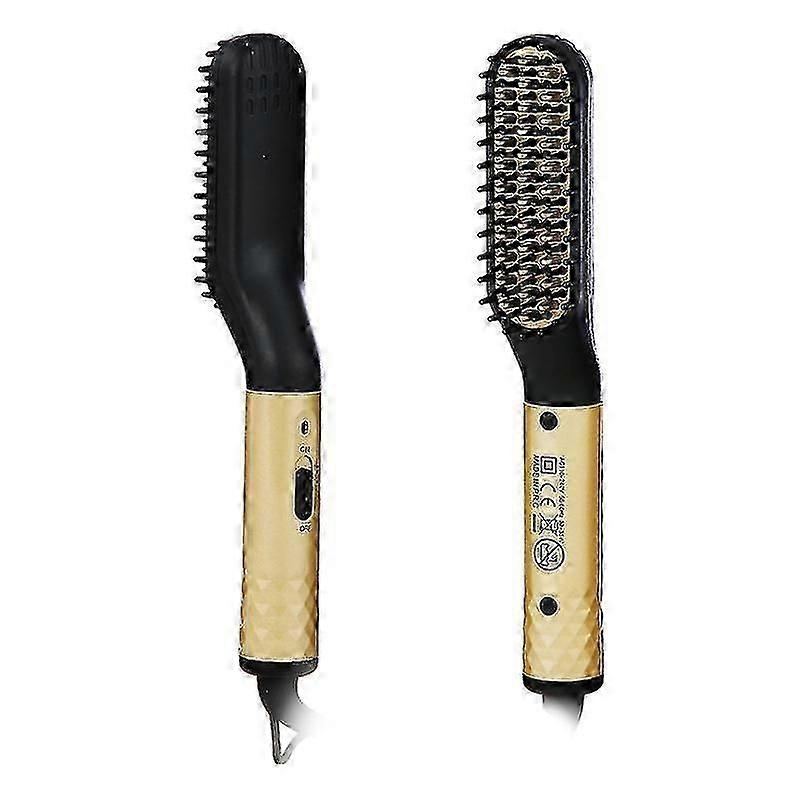 Quick Beard Straightener Multifunctional Hair Comb Curling Curler Mens Gold