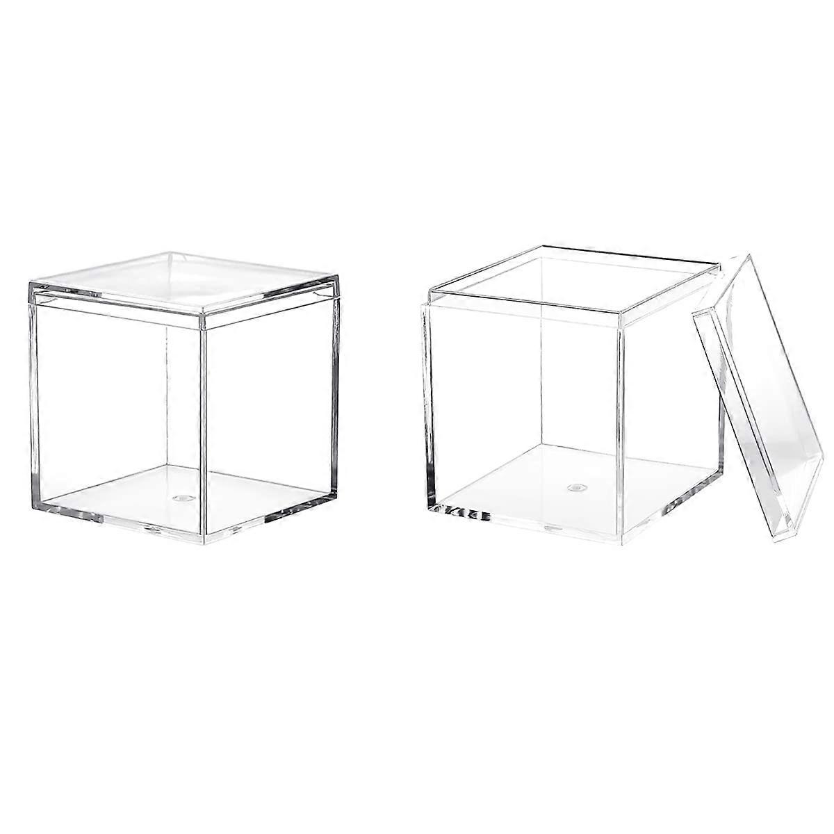 Clear Acrylic Box 2 Pack Small Square Cube Storage Containers with Lid 4.7x4.7x4.7 Inch for Candy Jewelry and Pill Organizing