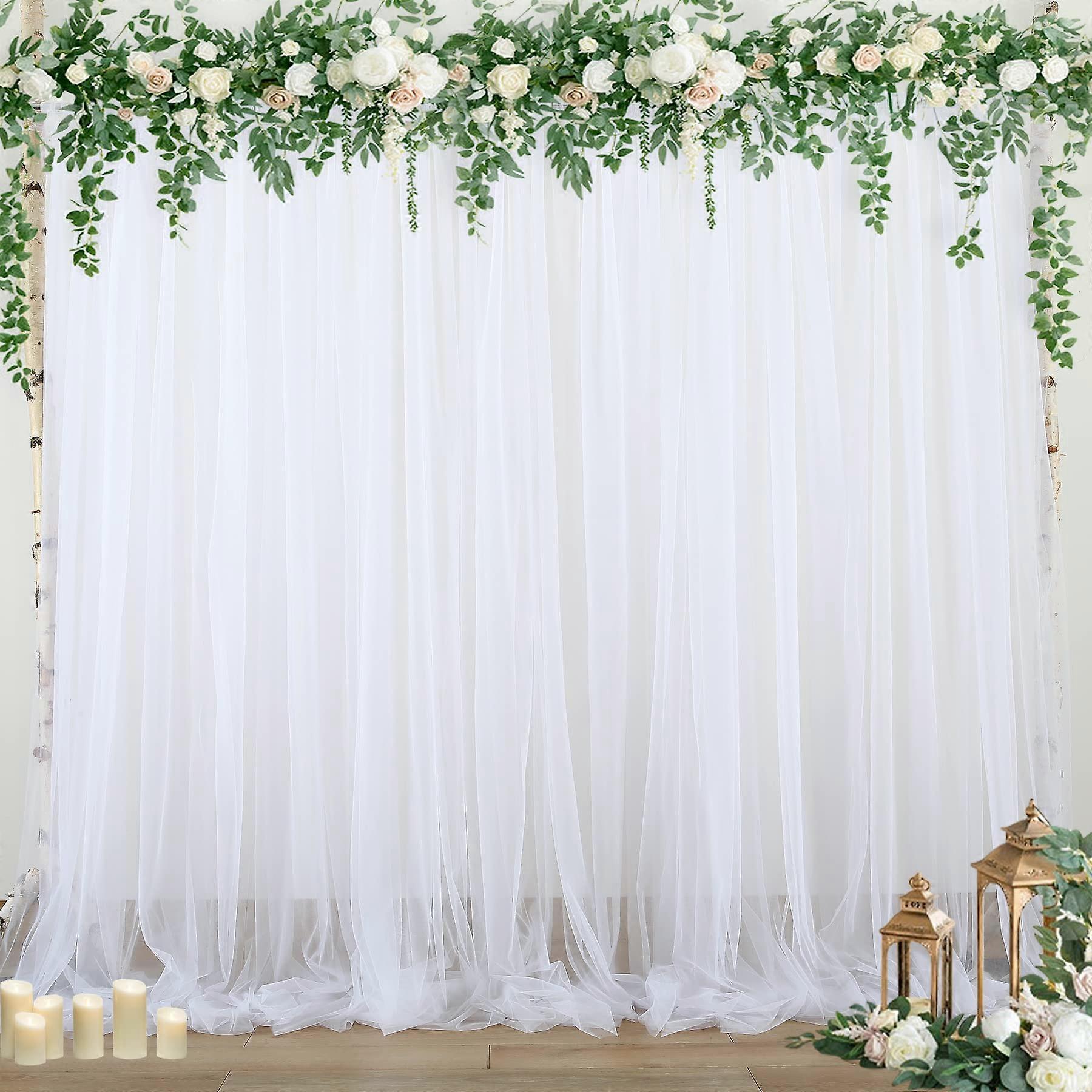 6 Panels Sheer White Backdrop Curta for Wedding Parties, 30ft x 10ft