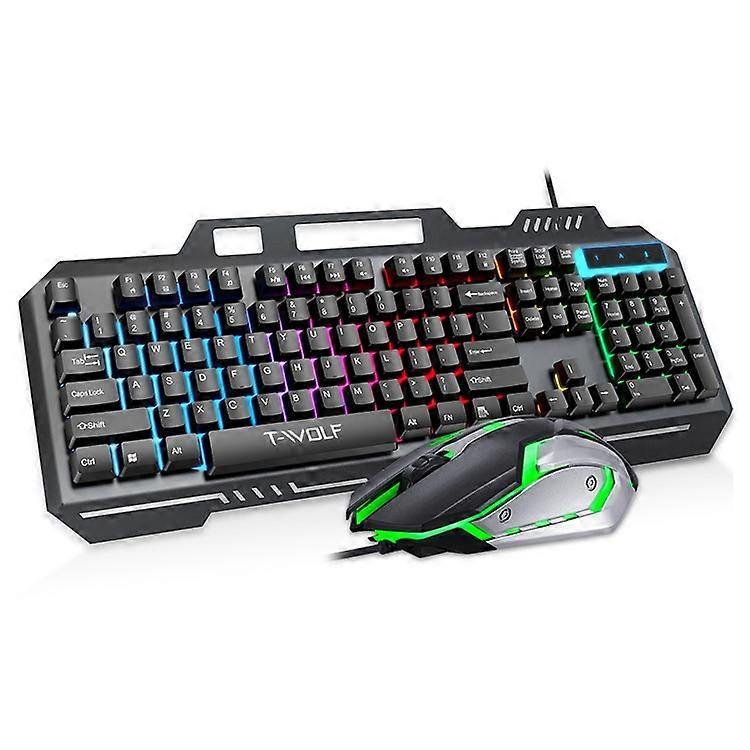 T-WOLF TF600 Backlit Wired 104-Key Gaming Keyboard with Wired Mouse for Gaming Working