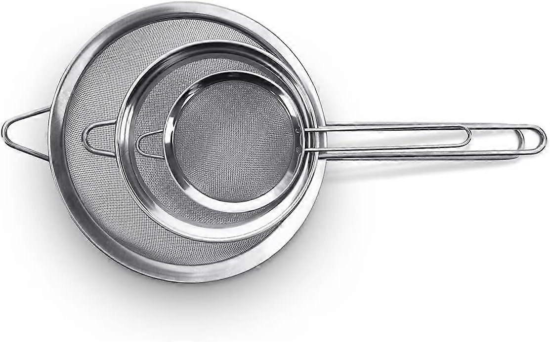 Stainless Steel Food Strainer with Sturdy Handle for Tea, Coffee, Juice - Steel Colanders & Sifters - No Sharp Edges & Reinforced Frame Strainer 3Pcs