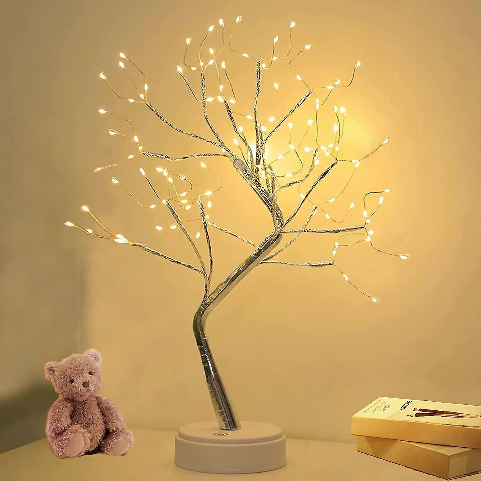 Bonsai Tree Light 20 Inch 108 LEDs Firefly Copper Wire DIY Lamp USB Battery-Powered Touch Switch White Color
