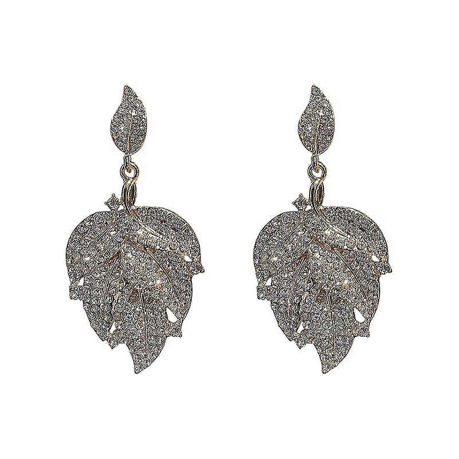Diamond Leaf Earrings Sparkling Leaf Earrings Exaggerated Design Earrings