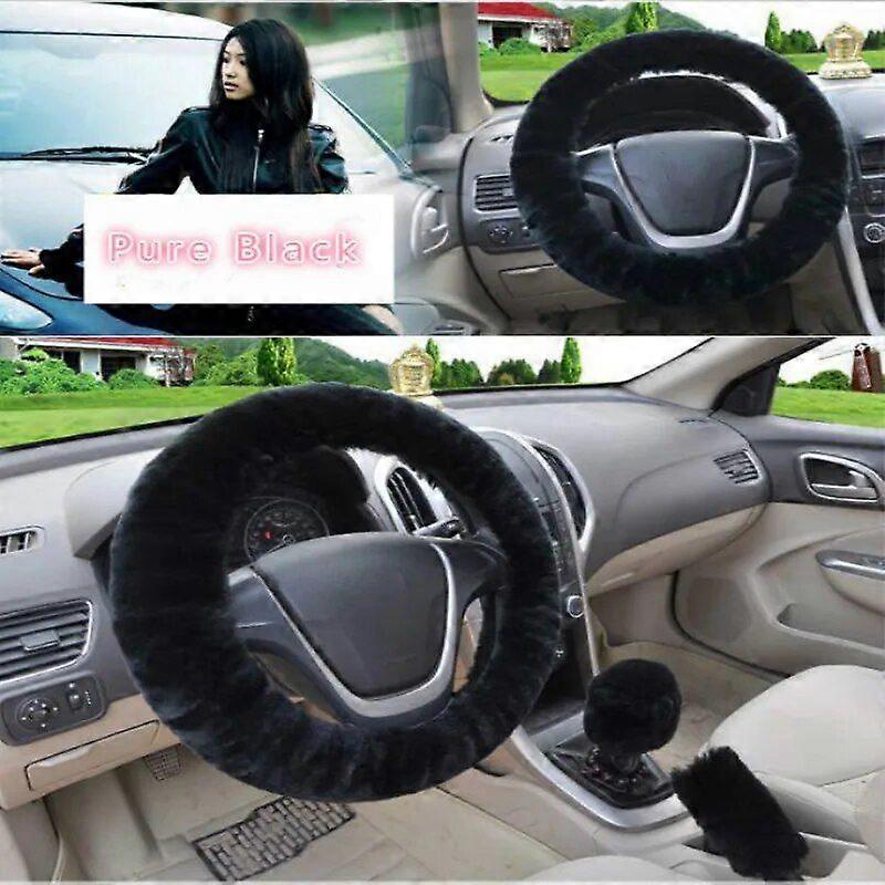 Soft Plush Spring Steering Wheel Cover Kit with Stop Lever Hand Brake Wool Cover Winter Warm Car Accessories