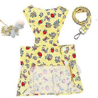 Cute Dog Dress, Harness Leash Set for Small Medium Dog Cats Girl (Yellow)